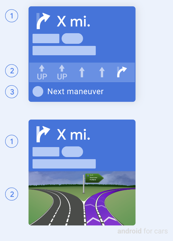 Mock-ups of routing card details in routing state