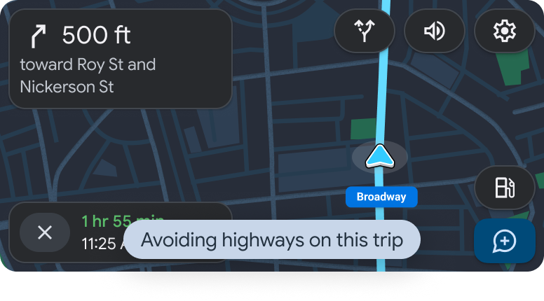 Navigation template during the user's journey with toast message