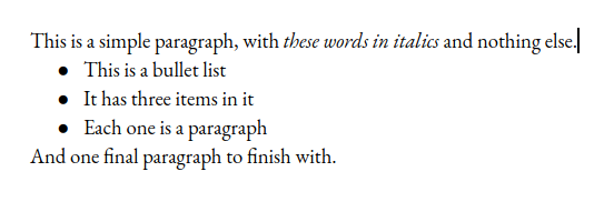 Small document with paragraphs and bulleted list.