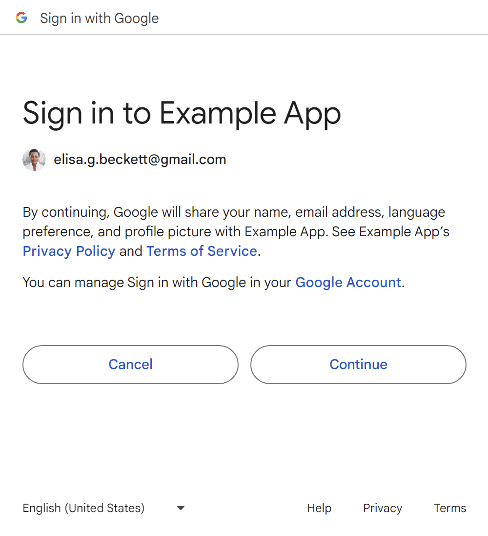 Sign in with Google button consent screen