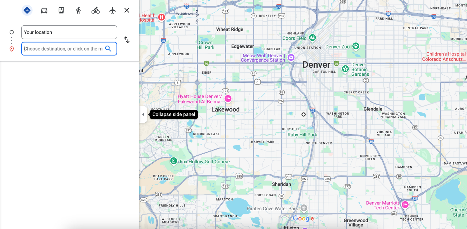 Map for origin to destination