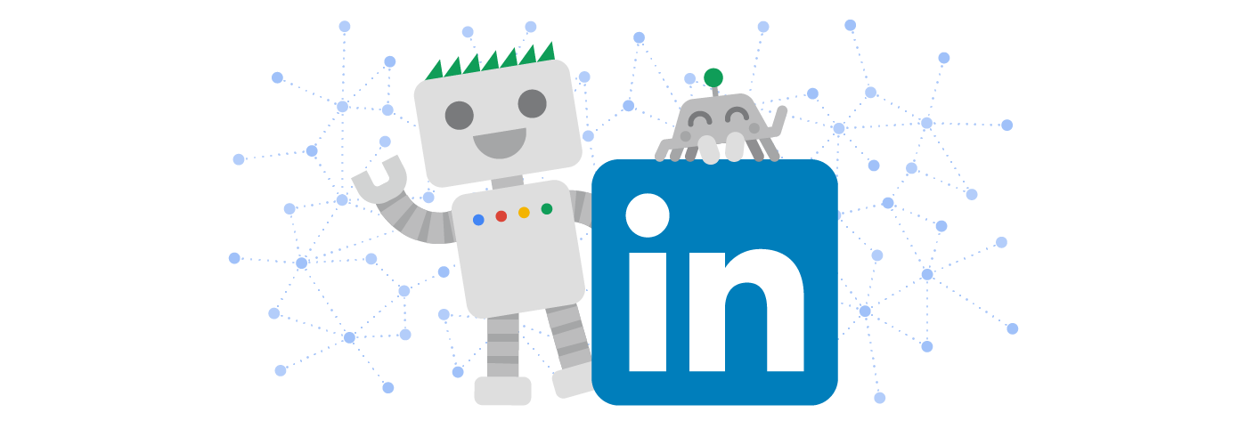 Googlebot and Crawley with the LinkedIn logo and the link warehouse