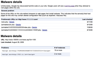 malware detail view in webmaster tools