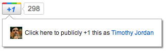 A +1 button with a 'bubble' containing the account information for the current user