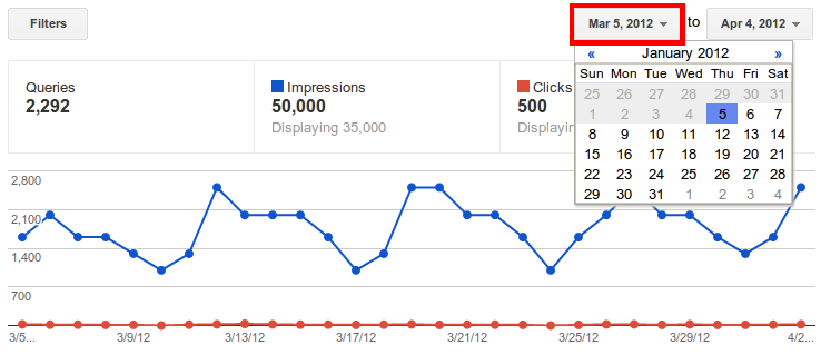 Date selector in the Webmaster Tools Top Search Queries feature