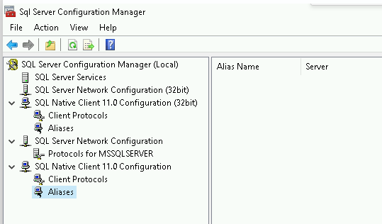 Aliases node is selected