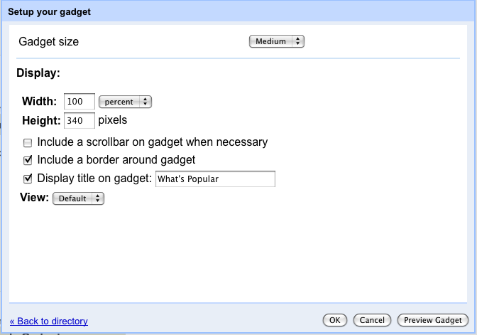 Sites gadget user preferences